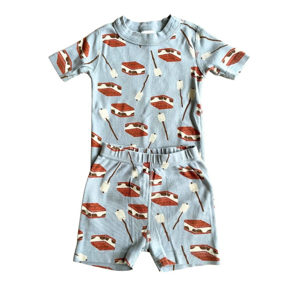 Hanna Andersson 100% Organic Cotton Short John Pajama‎ Set, Sz 4, S'mores